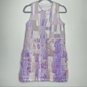 Koch Anthropologie Brigitte Quilted Shift Patchwork Purple White Party Dress‎
